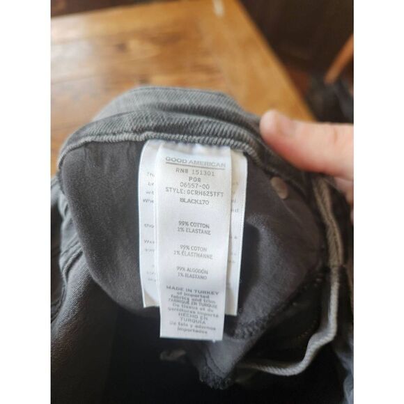NWT Good American Good Classic Slim Jeans  Black 170 Raw Hem High Waist sz 2/25 - Picture 3 of 4